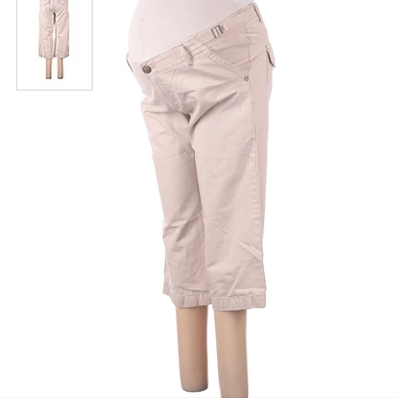 Old Navy Maternity Low Waist Cropped Khaki Pants Women's Size 8 Adjustable Waist - Picture 1 of 11